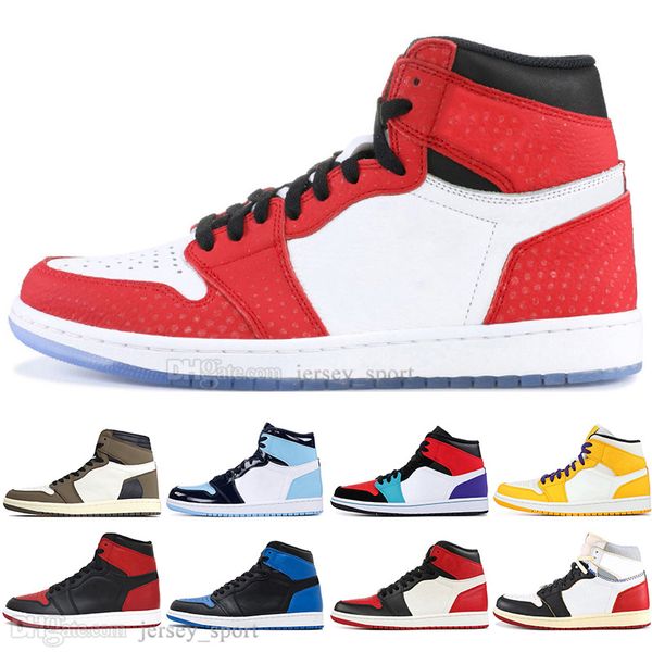 

sale 1 high og travis scotts cactus jack unc spiderman mens basketball shoes 1s 3 banned bred toe chicago men sports designer sneakers, White;red