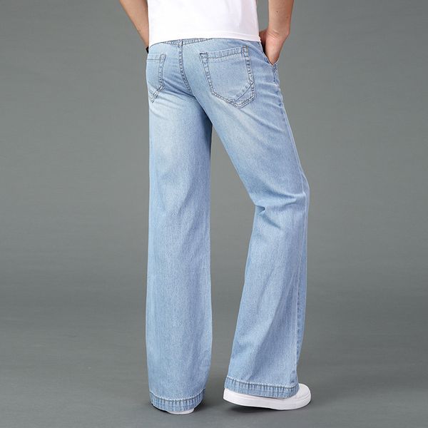 

jeans men 2019 spring and summer men's new micro horn jeans men's stretch slim light blue denim flare pants size 26-34 35