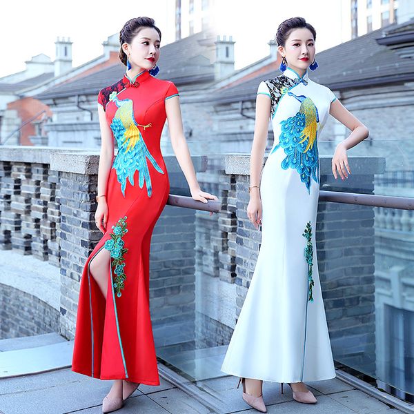 white fashion dress long cheongsam oriental womens wedding short sleeve party qipao chinese style elegant gown clothes vestido, Red
white fashion dress long cheongsam oriental womens wedding short sleeve party qipao chinese style elegant gown clothes vestido, Red