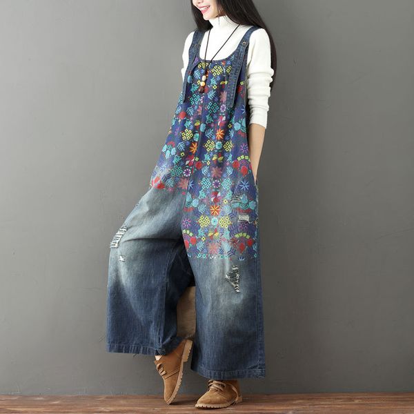 wide leg bib denim overalls 2019 women vintage printed flower jean jumpsuits female large size drop crotch denim rompers g101501, Black;white
wide leg bib denim overalls 2019 women vintage printed flower jean jumpsuits female large size drop crotch denim rompers g101501, Black;white
