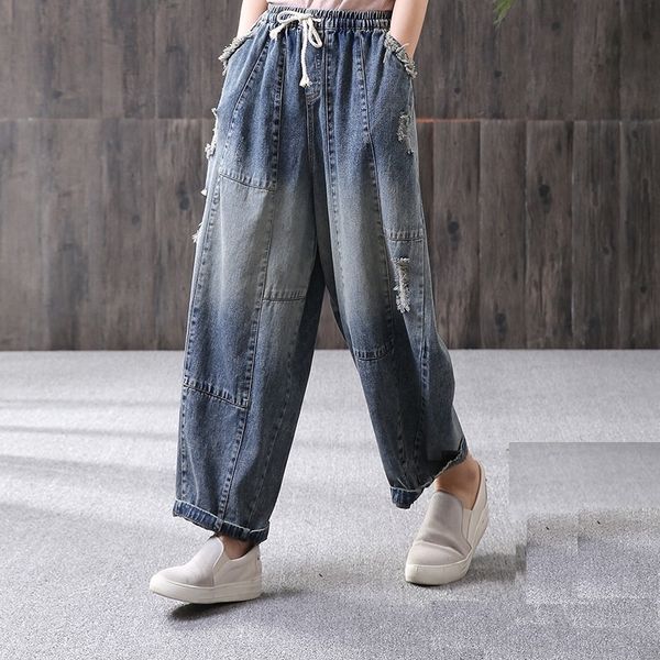 2019 spring autumn new women jeans cotton denim straight pants drawstring high waist loose ripped hole vintage long pants jeans, Blue
2019 spring autumn new women jeans cotton denim straight pants drawstring high waist loose ripped hole vintage long pants jeans, Blue