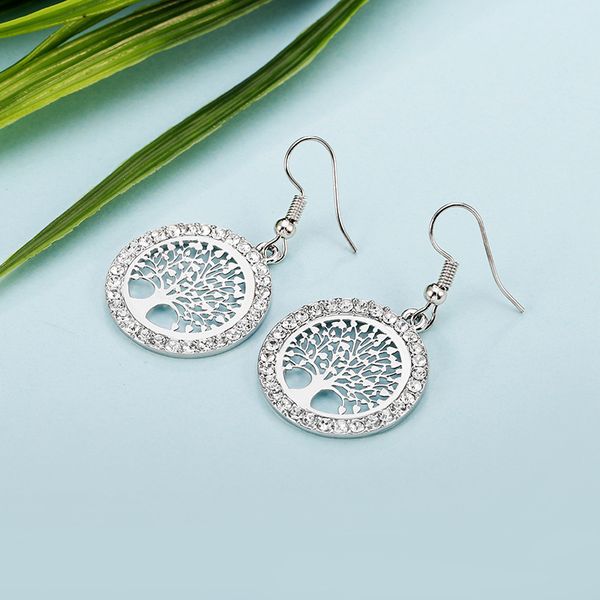 crystal rhinestone tree of life drop dangle earrings punk women hollow out round drop earring for women wedding party fashion jewelry gift, Silver 
crystal rhinestone tree of life drop dangle earrings punk women hollow out round drop earring for women wedding party fashion jewelry gift, Silver