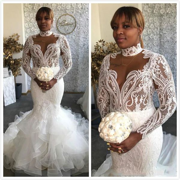 2020 arabic aso ebi plus size lace backless wedding dresses high neck mermaid bridal dresses long sleeves wedding gowns, White
2020 arabic aso ebi plus size lace backless wedding dresses high neck mermaid bridal dresses long sleeves wedding gowns, White