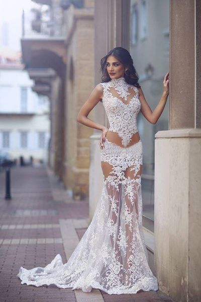 design high neck mermaid sheer bodice tulle wedding dress 2019 bridal dress lace see through sweep train custom made vestido de festa, White
design high neck mermaid sheer bodice tulle wedding dress 2019 bridal dress lace see through sweep train custom made vestido de festa, White