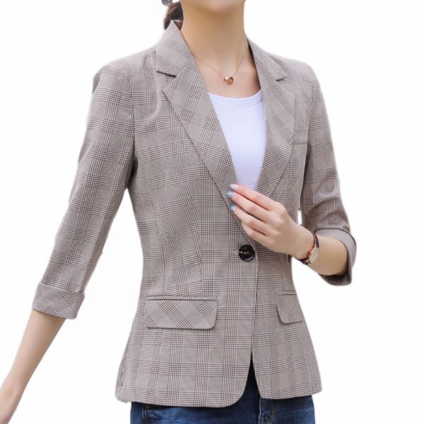 women blazer plaid spring suit short one button casual women's professional seven-minute sleeve suit woman s-5xl, White;black
women blazer plaid spring suit short one button casual women's professional seven-minute sleeve suit woman s-5xl, White;black