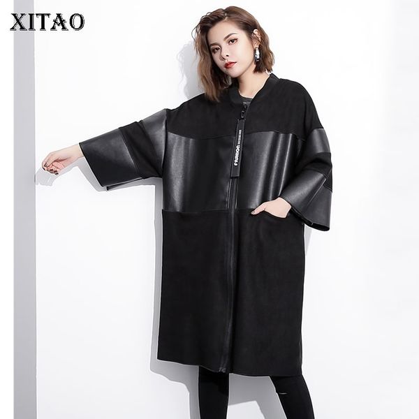 xitao elegant leather patchwork zipper coat long sleeve stand collar loose casual plus size long women 2019 autumn gcc1522, Black
xitao elegant leather patchwork zipper coat long sleeve stand collar loose casual plus size long women 2019 autumn gcc1522, Black