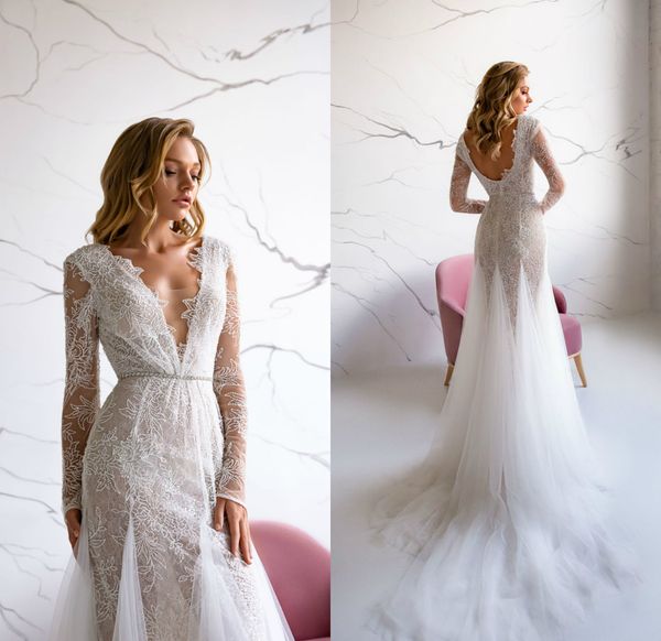 modern 2020 eva lendel mermaid wedding dress illusion bodice lace long sleeve backless dresses applique sequins abiti da sposa, White
modern 2020 eva lendel mermaid wedding dress illusion bodice lace long sleeve backless dresses applique sequins abiti da sposa, White