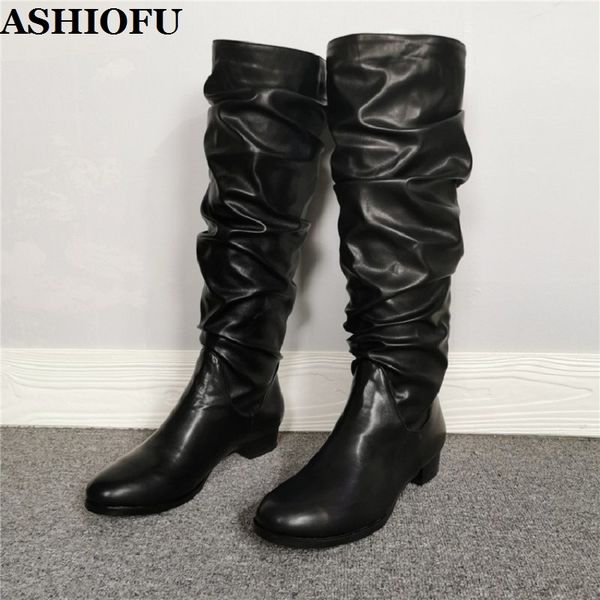 ashiofu real ps women's block heel boots round-toe party prom knee high boots plus size evening fashion shoes, Black
ashiofu real ps women's block heel boots round-toe party prom knee high boots plus size evening fashion shoes, Black