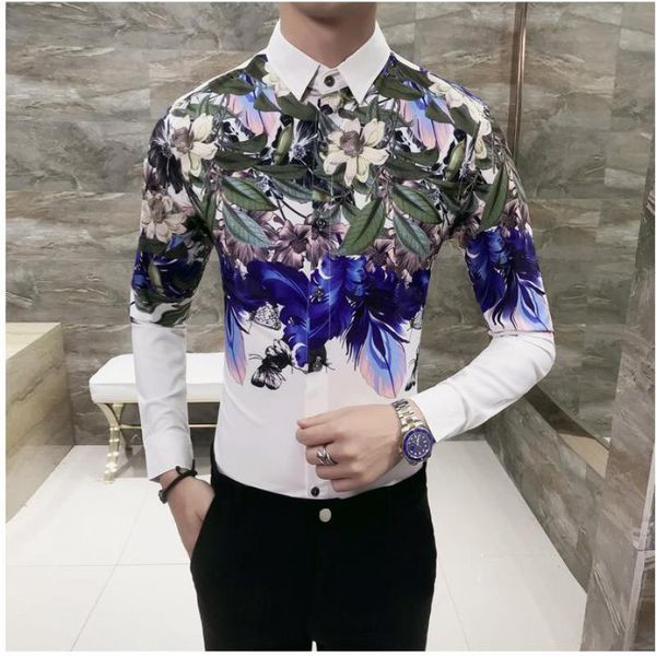 new long sleeve slim fit floral men shirt hight quality flowers digital printing casual shirts british style nightclub shirt men, White;black
new long sleeve slim fit floral men shirt hight quality flowers digital printing casual shirts british style nightclub shirt men, White;black
