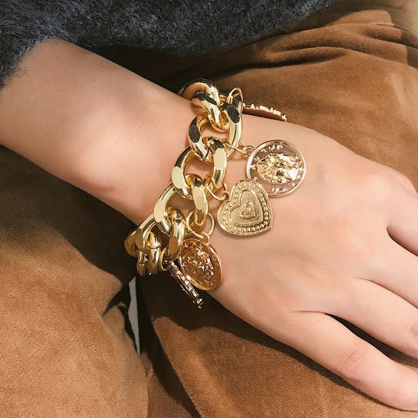 exaggerate hip hop portrait coin multi pendants bracelet fashion jewelry women charms cuff cuban thick hand chain female, Golden;silver
exaggerate hip hop portrait coin multi pendants bracelet fashion jewelry women charms cuff cuban thick hand chain female, Golden;silver