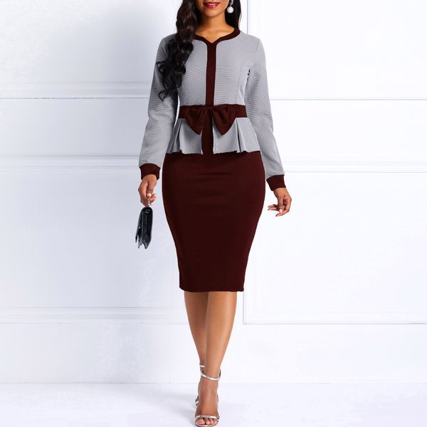 long sleeve office dress elegant high waist tunic peplum women vintage plaid bodycon female autumn winter work wear midi dresses, Black;gray
long sleeve office dress elegant high waist tunic peplum women vintage plaid bodycon female autumn winter work wear midi dresses, Black;gray