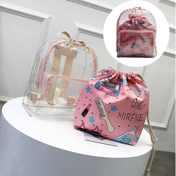 2 in 1 backpack women cute clear mini female backpack transparent school bag for girls teenagers zipper and drawstring bag
2 in 1 backpack women cute clear mini female backpack transparent school bag for girls teenagers zipper and drawstring bag