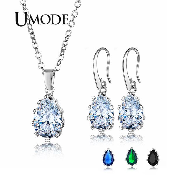 umode 2019 new fashion water drop pendant necklace and earrings set for women blue black green zircon white gold jewelry aus0082, Silver
umode 2019 new fashion water drop pendant necklace and earrings set for women blue black green zircon white gold jewelry aus0082, Silver