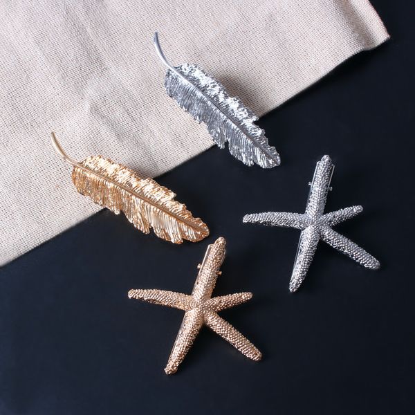 s876 fashion jewelry feather starfish barrette headdress hairpin hair clip bobby pin lady barrette, Golden;silver
s876 fashion jewelry feather starfish barrette headdress hairpin hair clip bobby pin lady barrette, Golden;silver