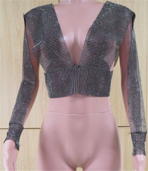 black glitter diamonds t shirt with sleeve crystal rhinestone deep v neck crop women slim night party club, White
black glitter diamonds t shirt with sleeve crystal rhinestone deep v neck crop women slim night party club, White