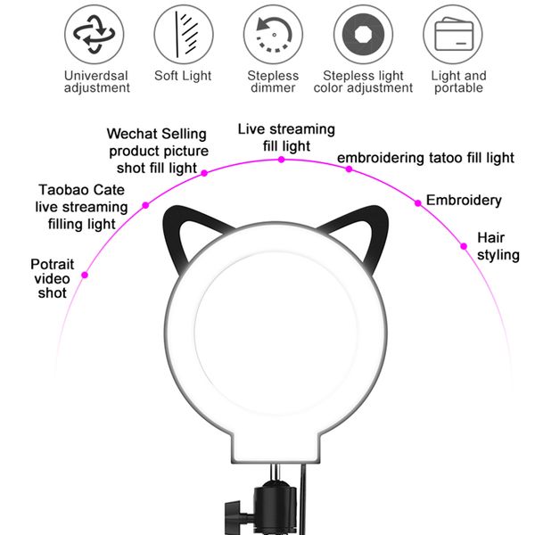 2020 new hot sale lose селфи ring light rk44 cute cat дизайн sh5 дюйма фото камеры кольцо света с штатив usb plug для телефона держатель виз
2020 new hot sale lose селфи ring light rk44 cute cat дизайн sh5 дюйма фото камеры кольцо света с штатив usb plug для телефона держатель виз