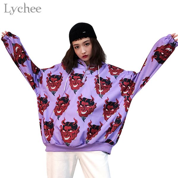 lychee harajuku devil print hooded women sweatshirt metal ring zipper casual loose long sleeve female pullovers hoodies, Black
lychee harajuku devil print hooded women sweatshirt metal ring zipper casual loose long sleeve female pullovers hoodies, Black