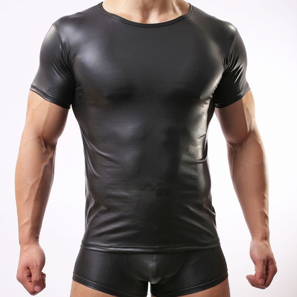 men's elastic paint leather t shirts men fitness gay t-shirt tees mens stage o-neck men casual clothes, Black;brown
men's elastic paint leather t shirts men fitness gay t-shirt tees mens stage o-neck men casual clothes, Black;brown