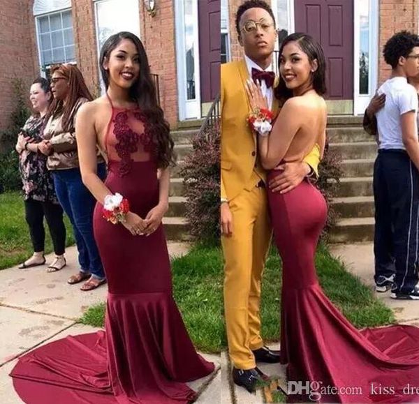 burgundy halter prom dresses 2020 selling custom court train backless mermaid lace formal evening party gowns cocktail dresses p274, Black
burgundy halter prom dresses 2020 selling custom court train backless mermaid lace formal evening party gowns cocktail dresses p274, Black