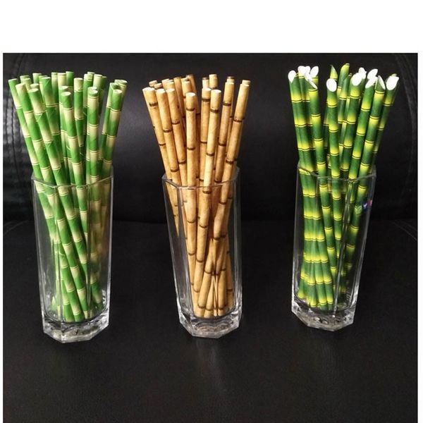 

25pcs eco-friendly bamboo pattern paper straws kids birthday wedding decorative party decoration event supplies drinking l4