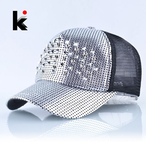 fashion women baseball cap men shinning hip hop casquette rivet snapback trucker bones boys summer breathable mesh k pop hats, Blue;gray
fashion women baseball cap men shinning hip hop casquette rivet snapback trucker bones boys summer breathable mesh k pop hats, Blue;gray