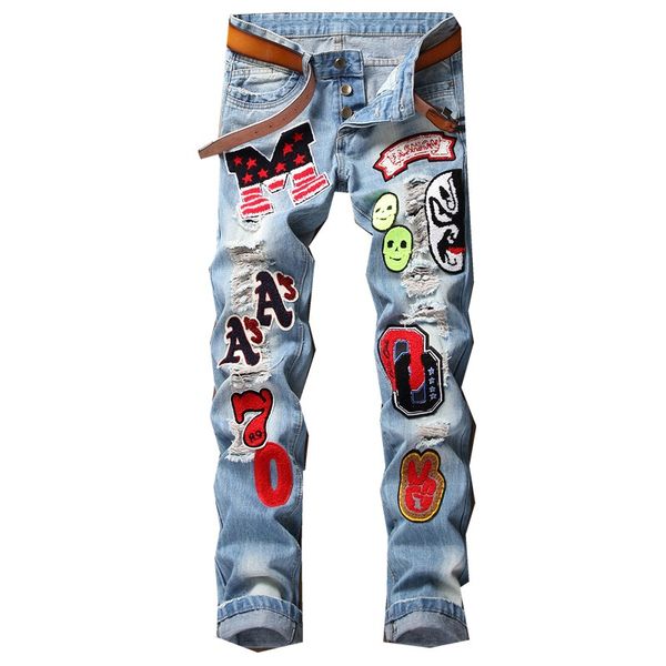 colorful jeans men denim pant hole multi patches distressed jeans slim fit fashion designer fashion show denim men, Blue
colorful jeans men denim pant hole multi patches distressed jeans slim fit fashion designer fashion show denim men, Blue