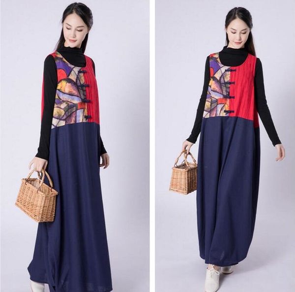 spring summer 2020 new national style cotton linen vest dress color contrast splicing sleeveless robe artistic temperament dress, Red
spring summer 2020 new national style cotton linen vest dress color contrast splicing sleeveless robe artistic temperament dress, Red