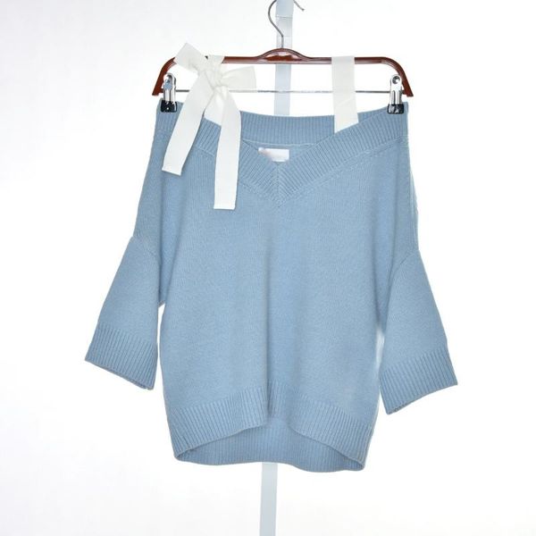 19 summer seven points sleeve bare shoulder v collar knitting shirt sweater rr3kca71gvi 81169, White
19 summer seven points sleeve bare shoulder v collar knitting shirt sweater rr3kca71gvi 81169, White
