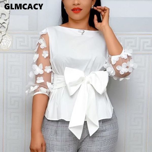 women plus size floral insert splicing o-neck blouse wrap belt spring fall chic elegant oversize shirt, White
women plus size floral insert splicing o-neck blouse wrap belt spring fall chic elegant oversize shirt, White
