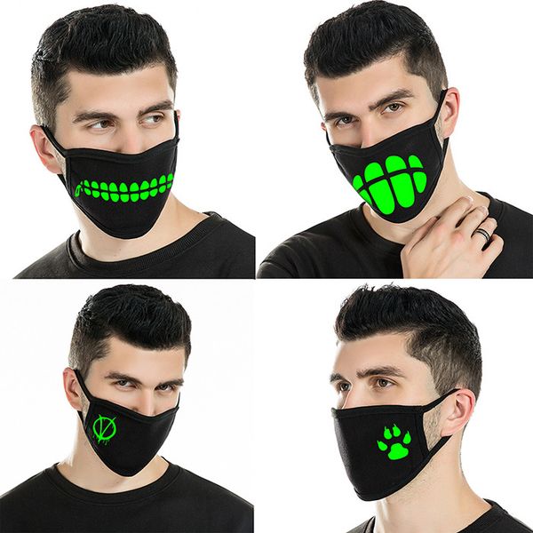 личность черных световой маска для лица скелета езда пары противопыльной моды зубы glow рот маска темной ночь хэллоуина косплей