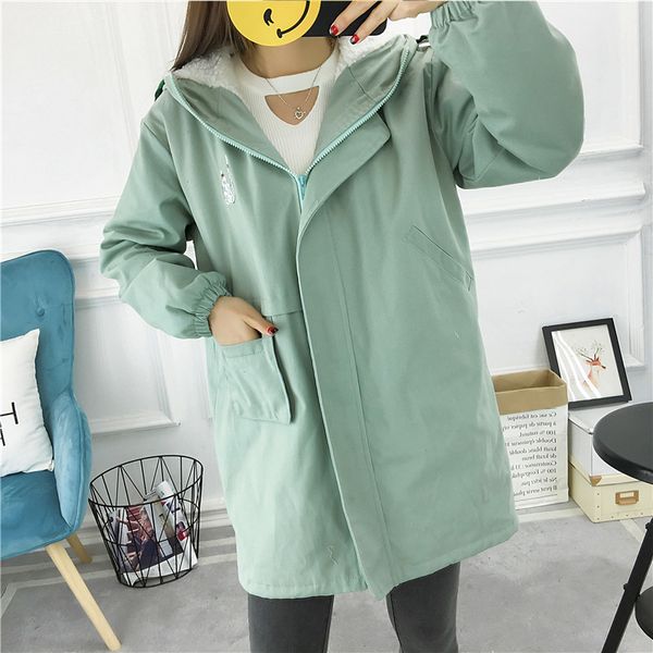 p shoot * 2017 winter new style college style thick lamb's wool hooded embroidered mid-length cotton overcoat, Blue;black
p shoot * 2017 winter new style college style thick lamb's wool hooded embroidered mid-length cotton overcoat, Blue;black