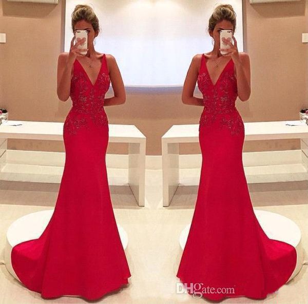 gorgeous red mermaid evening dresses v neck lace appliques sleeveless formal party gowns sweep train prom gowns custom made, Black;red
gorgeous red mermaid evening dresses v neck lace appliques sleeveless formal party gowns sweep train prom gowns custom made, Black;red
