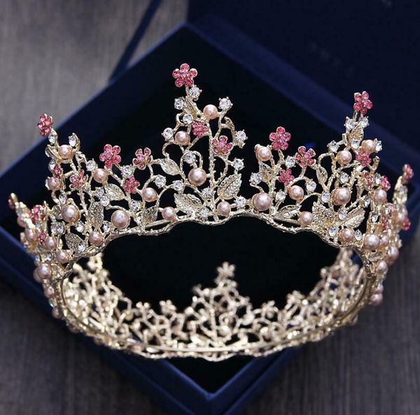 7cm high pink pearl flower crystal gold large crown wedding prom party pageant bride hair accessories jwelry for women, Golden;white
7cm high pink pearl flower crystal gold large crown wedding prom party pageant bride hair accessories jwelry for women, Golden;white
