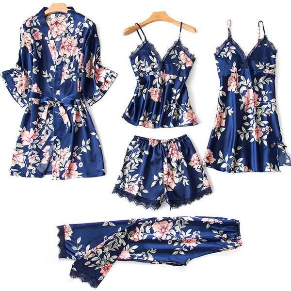 women's pajamas 5 pieces sets silk satin floral print pyjama set pajamas with pad lace night suits sleepwear home clothes, Black;red
women's pajamas 5 pieces sets silk satin floral print pyjama set pajamas with pad lace night suits sleepwear home clothes, Black;red