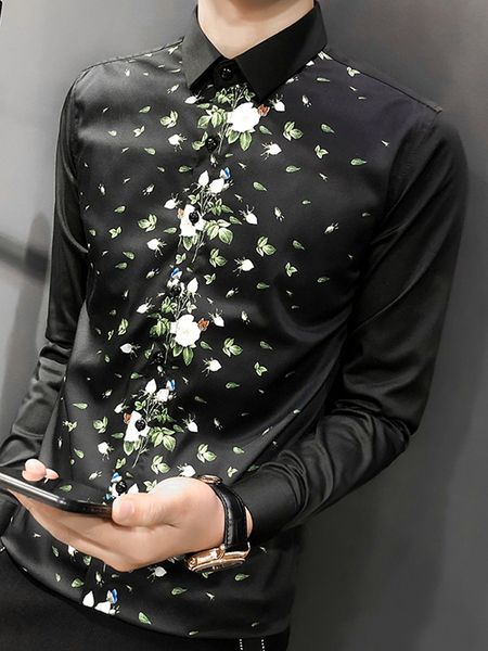 2019 spring black flower print shirt long sleeve camisas hombre slim fit party prom club wedding shirt camisa masculina, White;black
2019 spring black flower print shirt long sleeve camisas hombre slim fit party prom club wedding shirt camisa masculina, White;black