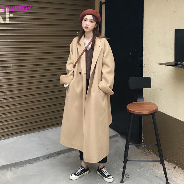 2019 autumn and winter new korean women's fashion lapel long-sleeved button thickening loose casual long woolen coat, Black
2019 autumn and winter new korean women's fashion lapel long-sleeved button thickening loose casual long woolen coat, Black