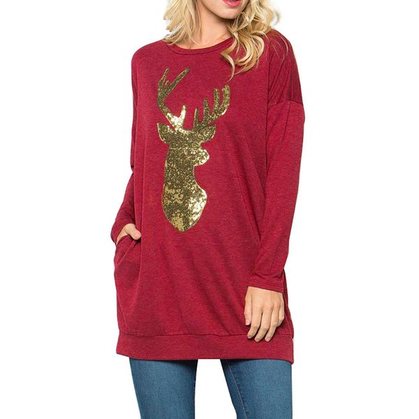 2019 women christmas wapiti print blouse casual long sleeve pullover sweatshirt casual women tunic chemise longue femme, White
2019 women christmas wapiti print blouse casual long sleeve pullover sweatshirt casual women tunic chemise longue femme, White