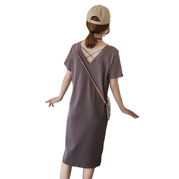 back strap summer women dress straight backless korean version v neck long fashion loose midi daily casual soft short sleeve, Black;gray
back strap summer women dress straight backless korean version v neck long fashion loose midi daily casual soft short sleeve, Black;gray