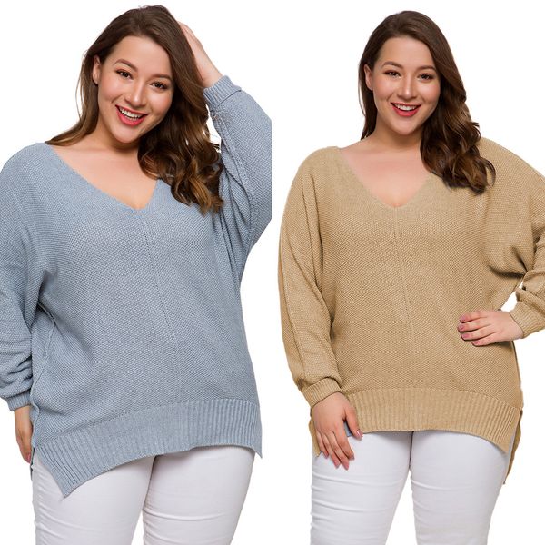cross border women fall winter new v neck split loose big fat woman knitted sweater, White;black
cross border women fall winter new v neck split loose big fat woman knitted sweater, White;black