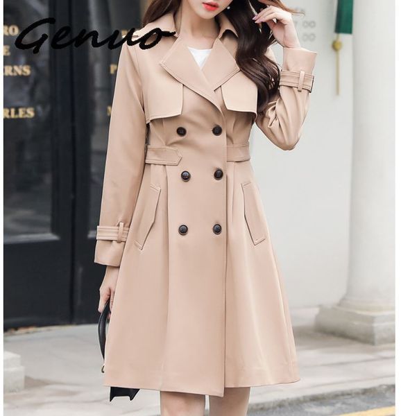 genuo new brand new fashion 2019 fall /autumn women solid casual simple classic maxi trench long coat chic female windbreaker, Tan;black
