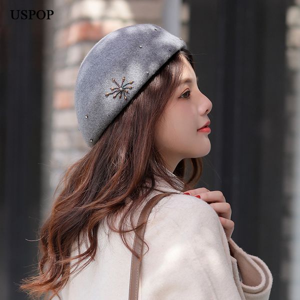 uspop 2019 new women berets winter wool hats fashion hand-stitched rhinestone beading beret fedoras hat, Blue;gray
uspop 2019 new women berets winter wool hats fashion hand-stitched rhinestone beading beret fedoras hat, Blue;gray