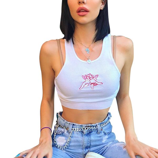 girls sling u-neck embroidery exposed navel short wild vest woman cartoon pattern solid color tight vest spring summer 2020, White
girls sling u-neck embroidery exposed navel short wild vest woman cartoon pattern solid color tight vest spring summer 2020, White