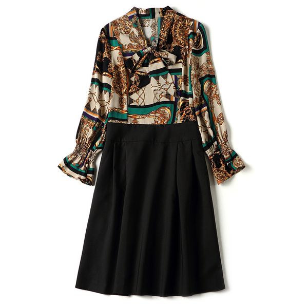 brand fashion designer dress women 2019 spring new bow collar vintage print patchwork aline dress elegant female casual vestidos, Black;gray
brand fashion designer dress women 2019 spring new bow collar vintage print patchwork aline dress elegant female casual vestidos, Black;gray