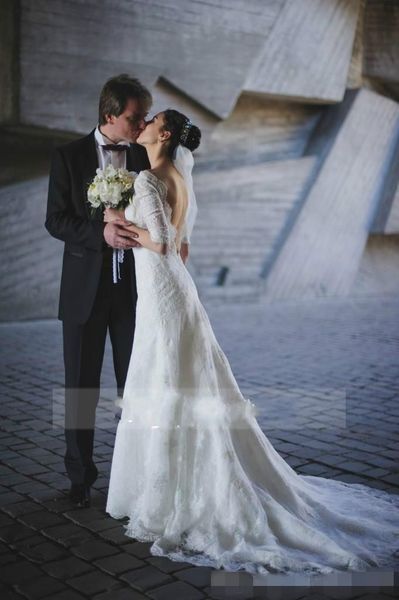 elegant 1/2 half sleeves mermaid lace wedding dresses backless scoop neck plus size custom made wedding bridal gown robe de mariée, White
elegant 1/2 half sleeves mermaid lace wedding dresses backless scoop neck plus size custom made wedding bridal gown robe de mariée, White