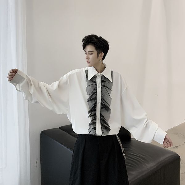 men lotus leaf bow casual long sleeve shirt male vintage fashion gothic loose dress shirts karajuku streetwear shirt, White;black
men lotus leaf bow casual long sleeve shirt male vintage fashion gothic loose dress shirts karajuku streetwear shirt, White;black