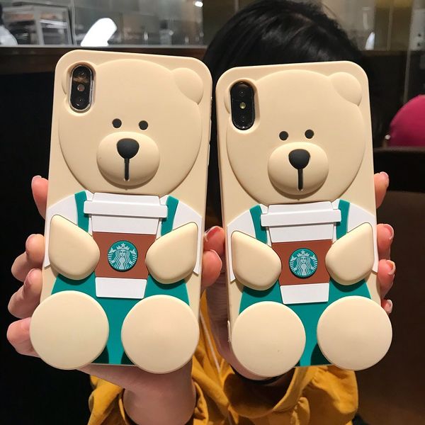для iphone xr xs max чехол для телефона мультипликационная кофейная чашка bear 6 7 8 x plus все включено силиконовые мягкие чехлы для мобиль