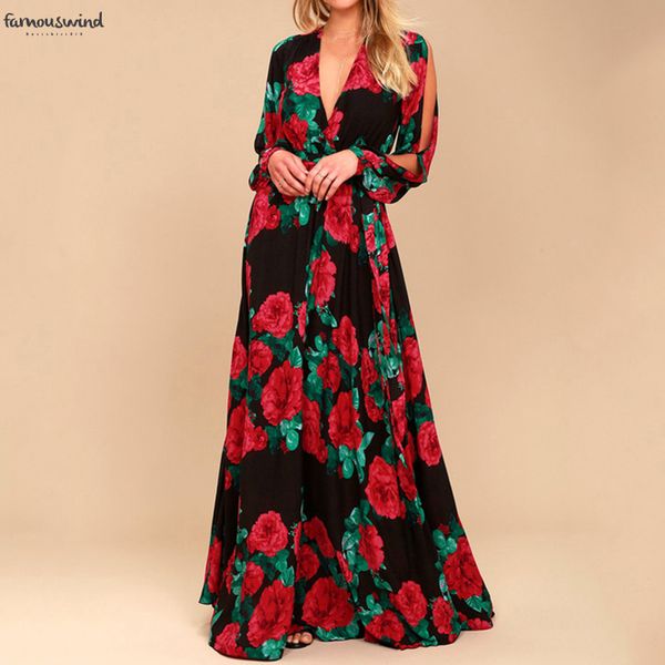 women bohemian long dress rose printing v neck ankle length de spring festa fashion long sleeve dress, Black;gray
women bohemian long dress rose printing v neck ankle length de spring festa fashion long sleeve dress, Black;gray