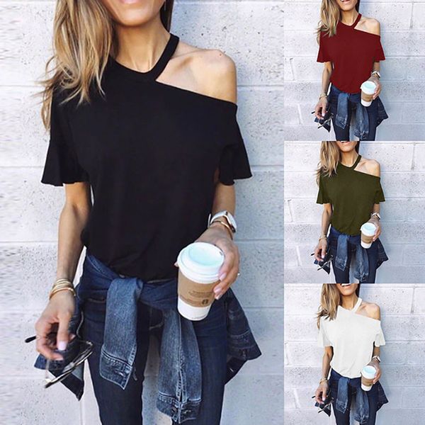 new women's strapless t-shirt solid color summer trend loose fashion comfortable female short sleeve, White
new women's strapless t-shirt solid color summer trend loose fashion comfortable female short sleeve, White