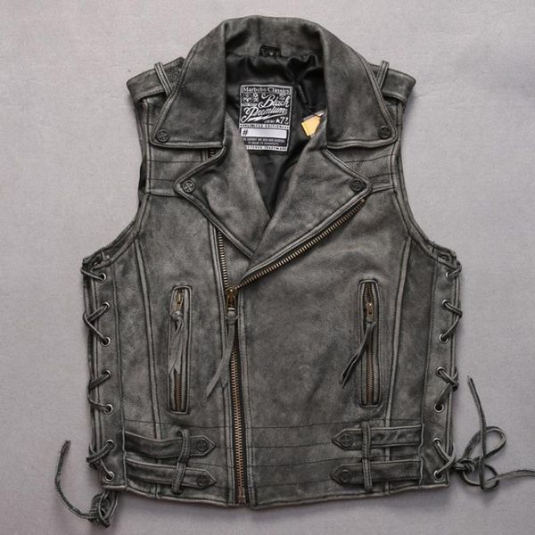 men's leather & faux lapel gray vintage oblique distressed zipper cowskin vests casual adjustable waist sleeveless slim jacket men smal, Black
men's leather & faux lapel gray vintage oblique distressed zipper cowskin vests casual adjustable waist sleeveless slim jacket men smal, Black