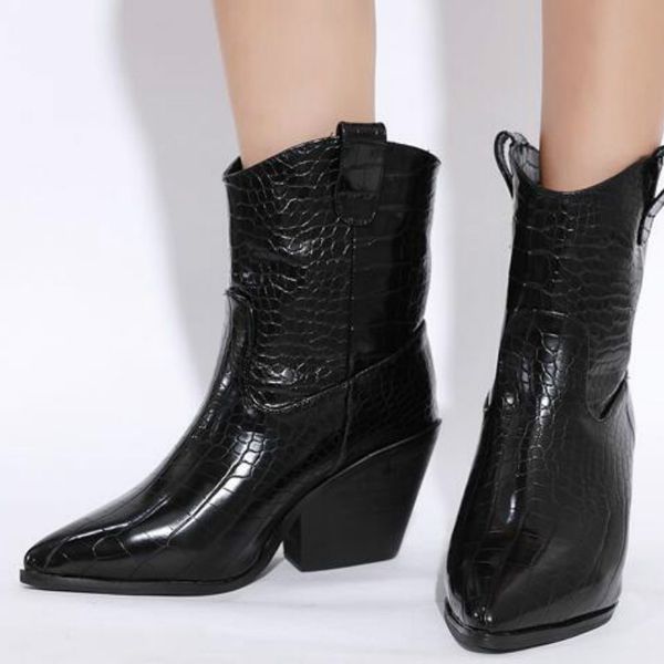 brand designer black alligator leather western cowboy boots women's ankle boots pointed toe low heel wedges runway p401
brand designer black alligator leather western cowboy boots women's ankle boots pointed toe low heel wedges runway p401